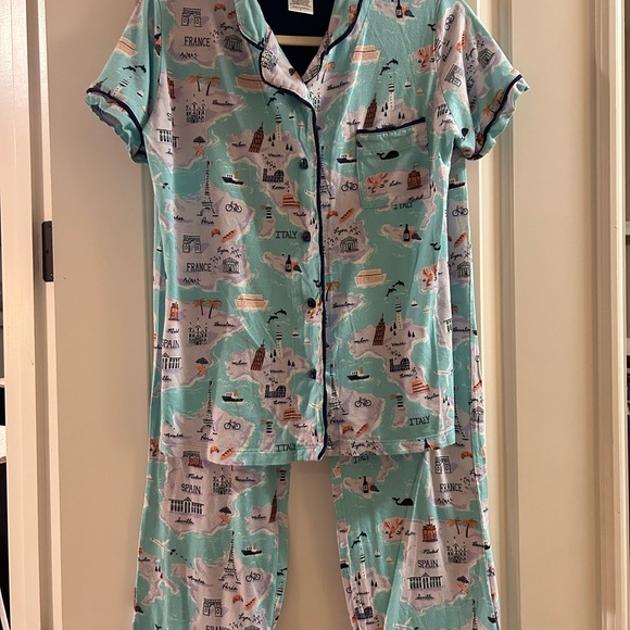 🐒🌎🙊munki munki 🌎 ‘around the world’ Map Print Pajama Set 🐒🌎🙈 - Picture 2 of 12